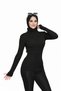 Women's Black Cream Turtleneck Ribbed Knitwear 2-Piece Body Sweater Set - 4