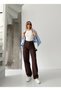 Belt with Epaulette Buckle, Brown Stone Wash Detail, Baggy Wide-Leg Jeans