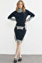 Full Fisherman Sweater Skirt Knitwear Set - Light Gray - Navy Blue - 3
