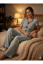 Women's Black Short Sleeve Pajama Set with Stitching Detail - 3