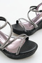 Black Stone Wedge Sole Women's Heeled Shoes -730 - 2