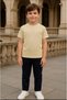 Unisex Children's Crew Neck Short Sleeve Standard Fit 2-Pack Beige-Red Color Children's T-Shirt - 2