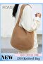 Women Knitting Bag Large Capacity Tote Bag Messenger Bag Shoulder Bag Solid Color - 2