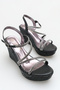 Black Stone Wedge Sole Women's Heeled Shoes -730 - 5
