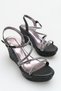 Modern Black Stone Stylish Women's Wedge Heel Shoes - 6