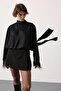 Women's Back-Tie Satin Blouse with Shirt Detail in Black - 4