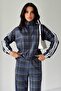 Women's Digital Printed Scuba Fabric Cardigan with White Stripe Detail on the Side - Bottom Set - 6