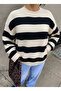 Women's Oversize Knitwear Sweater Stone White Striped, Comfortable and Soft Textured 3989 - 5