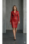 Women's Long Sleeve Collared Mini Leather Dress - 3