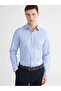 Blue Slim Fit Patterned Gabardine Men's Shirt (S6)
