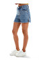 Women Acid Blue Side Slit Raw Hem Denim Shorts - 7