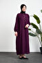 Mevlana Dress with Half Buttoned Front, Shirt Collar and Robe, Plum Color - 3
