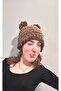 Puffy Brown Hand Knitted Beanie Balaclava with Headphones - 3