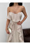 Stone Strapless Ruffled Slit Chiffon Evening Dress - 3