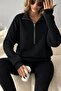 Women's Half-Zip Mock Neck Special Design Fleece-Lined Black Sweatshirt