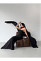 Black Strapless Shawl Detail Draped Evening Dress - 3