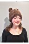 Puffy Brown Hand Knitted Beanie Balaclava with Headphones - 4