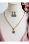Minimal Necklace and Earring Set with Daisy Figure and Zircon Stones - 2