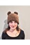 Puffy Brown Hand Knitted Beanie Balaclava with Headphones - 2