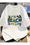 Beach printed oversize women's/men's unisex white t-shirt
