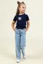 Mojo Girl's 4-9 Years Old Heart Embroidered Palazzo Trousers Denim Blue
