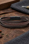 Men's Leather Bracelet Light Brown Multi Leather Cord Bracelet with Magnet Lock - 3