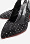 Women's Mirrored Open-Back Heeled Shoes Black Denim - 3