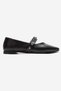 Women's Trocley Flat Shoes with Single Buckle Black Leather - 2