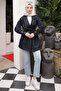 Navy Blue Double-Breasted Collared Jacket with Pockets and Belt - 2