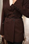 Brown Waist-Tie Buttoned Jacket - 3