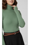 Women's High Neck Stretch Fabric Knitwear Badi – Finger-Through Sleeve, One Size, 100% Acrylic