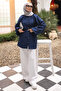 Navy Blue Balloon Sleeve Belted Shirt - 2