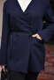Navy Blue Belted Buttoned Jacket - 3