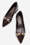 Women's Double Buckle Pointed Heeled Shoes; Brown Crinkled - 5