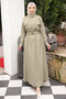 Khaki Zippered Elastic Belted Dress