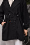 Black Double-Breasted Collar Jacket with Elastic Waist - 3