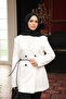 Ecru Buttoned Jacket with Waist Tie