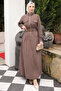 Dark Mink Zippered Elastic Belted Dress - 2
