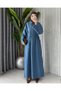 Women's Denim Washed Belt Detailed Long Coat