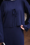 Navy Blue Mercerized Knitwear Cardigan Dress Double Combination Set - 4