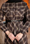 Brown Belted Plaid Patterned Buttoned Dress - 4