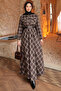Brown Belted Plaid Patterned Buttoned Dress