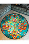 Mira Round Green Orange Pattern Detailed Woven Base Modern Decorative Carpet 5786 - 3