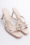 Beige Crocodile Silver Buckle Detailed Mia 9 cm Heeled Women's Slippers