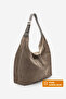 Women's Genuine Leather Shopper Zippered Shoulder Bag Avelin Mink Suede - 2