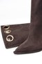 Brown Suede Boots, Thin-Heeled, Below-The-Knee Women's Boots – with Gold Ring Detail - 2