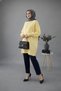 Women's Yellow Crew Neck Long Balloon Sleeve Oversize Soft Knitwear Tunic Sweater - 2