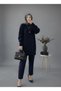 Women's Navy Blue Crew Neck Long Balloon Sleeve Oversize Soft Knitwear Tunic Sweater