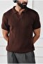Polo Collar Ribbed Knit Sweater - 2