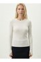 Women's Black Basic Crew Neck Flexible Blouse with Finger Detail